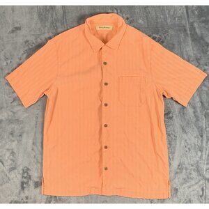 Tommy Bahama Peach 100% Silk Shirt Short Sleeve Button Up Mens M Locker Loop